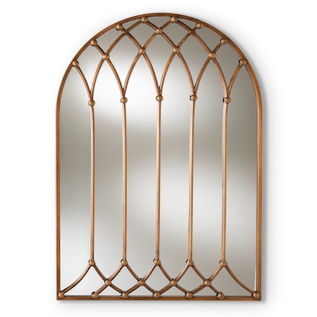 Baxton Studio Freja Antique Bronze Finished Arched Window Accent Wall Mirror 150-9053